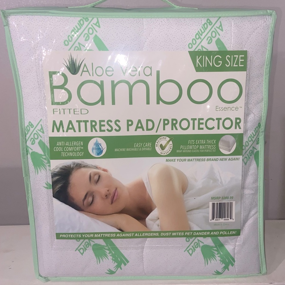 Aloe Vera Bamboo Essence King Size Fitted Mattress Pad/Protector